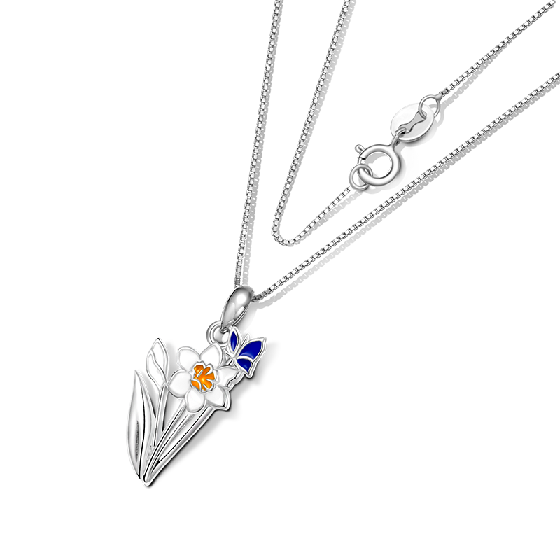 Gnoce White Narcissus Flower Necklace_3