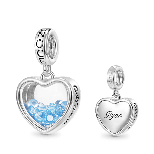 Gnoce Mar.Birthstone Heart Engravable Pendant Dangle Charm_1