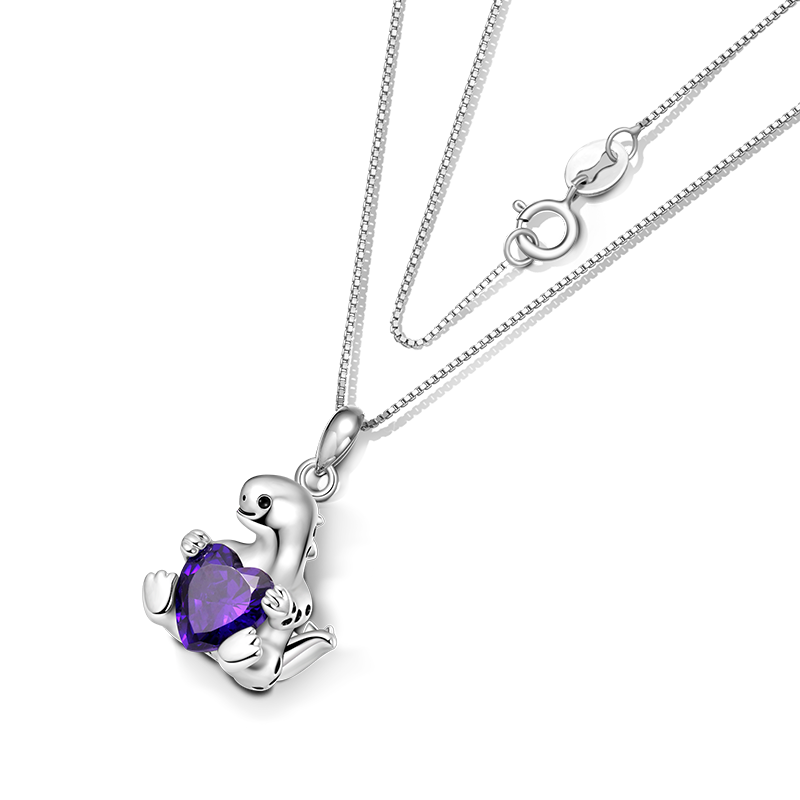 Gnoce Stegosaurus Embraces Heart Gem Necklace_2