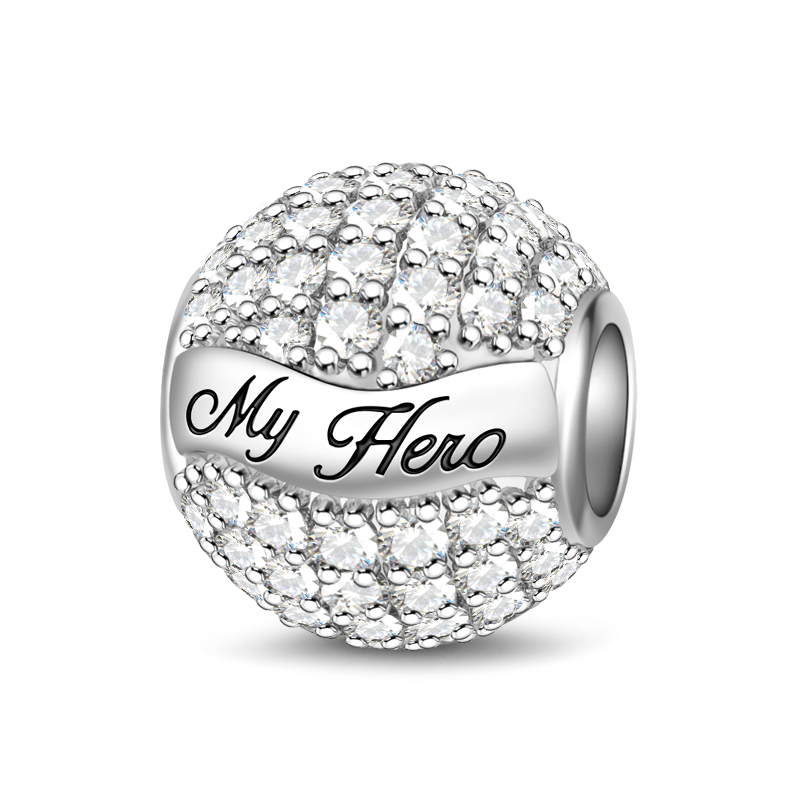 Gnoce “My Dad My Hero”925 Sterling Silver Paved Pure Crystal CZ Stones Charm Perfect Father's Day Gift_2
