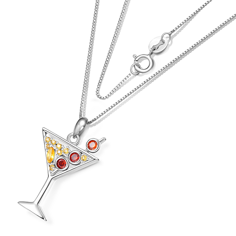 Gnoce Sparkling Cocktail Stemware Necklace Platinum-plated Silver Blend_2