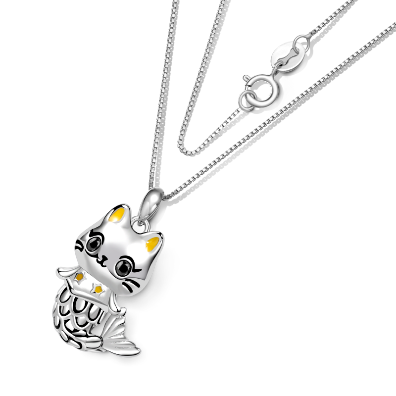 Gnoce Cute Cat Mermaid Necklace_2