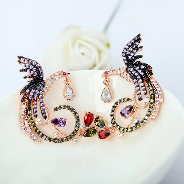 Gnoce Asymmetrical Phoenix Dangle Earrings_2