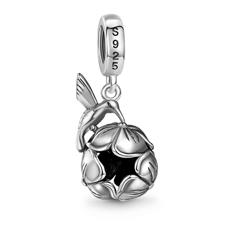 Gnoce Hummingbird Loves Flower Pendant Dangle Charm_2