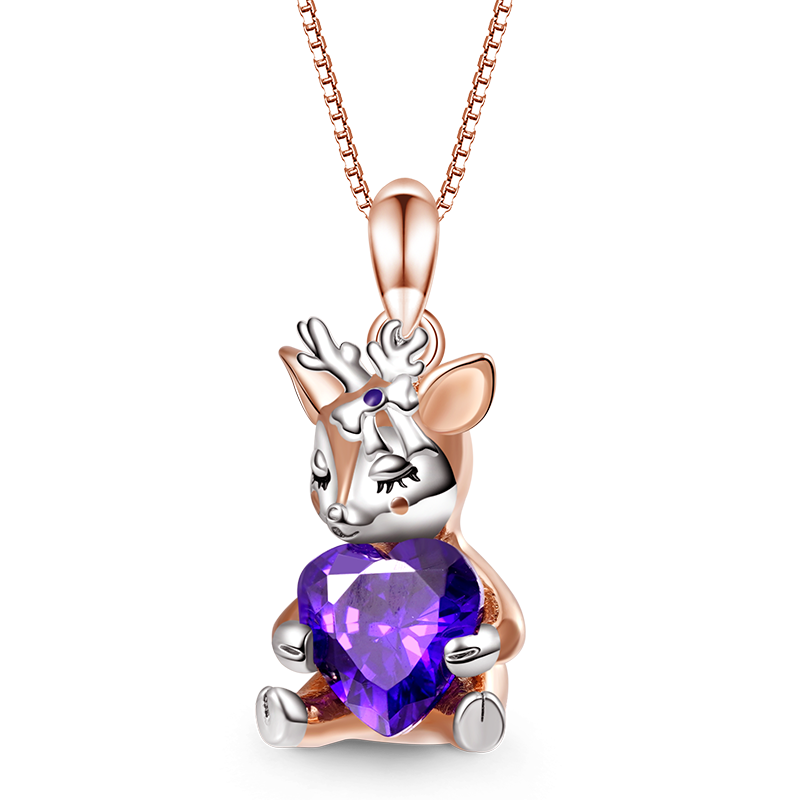Gnoce Lovely Deer Embraces Heart Gem Necklace_1