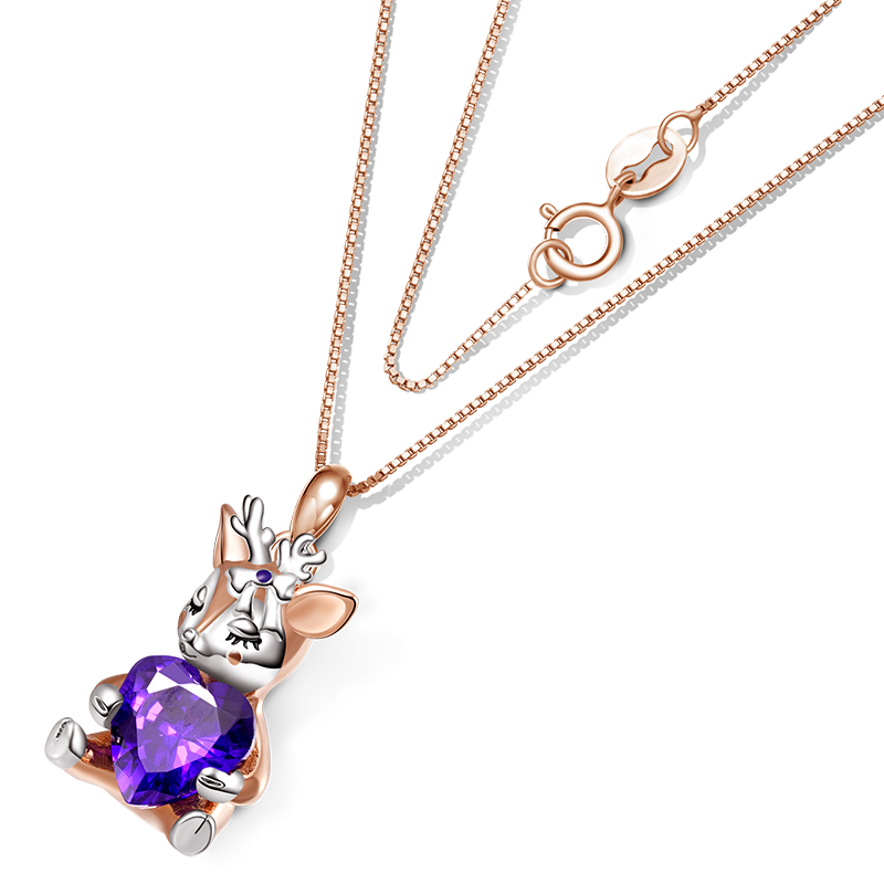 Gnoce Lovely Deer Embraces Heart Gem Necklace_3