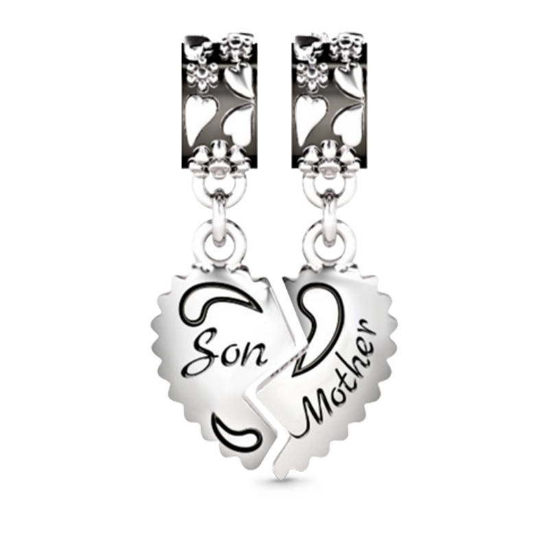 Gnoce "Love You Mom" Mother & Son Family Theme 925 Sterling Silver Unique Whole Heart Charm Set_1