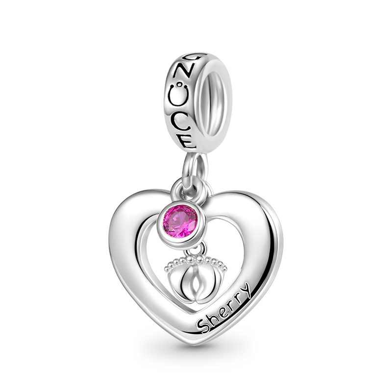 Gnoce Footprint Heart Engravable Pendant Dangle Charm_1