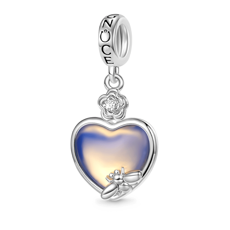 Gnoce Flower Bee Moonstone Heart Pendant Dangle Charm_1