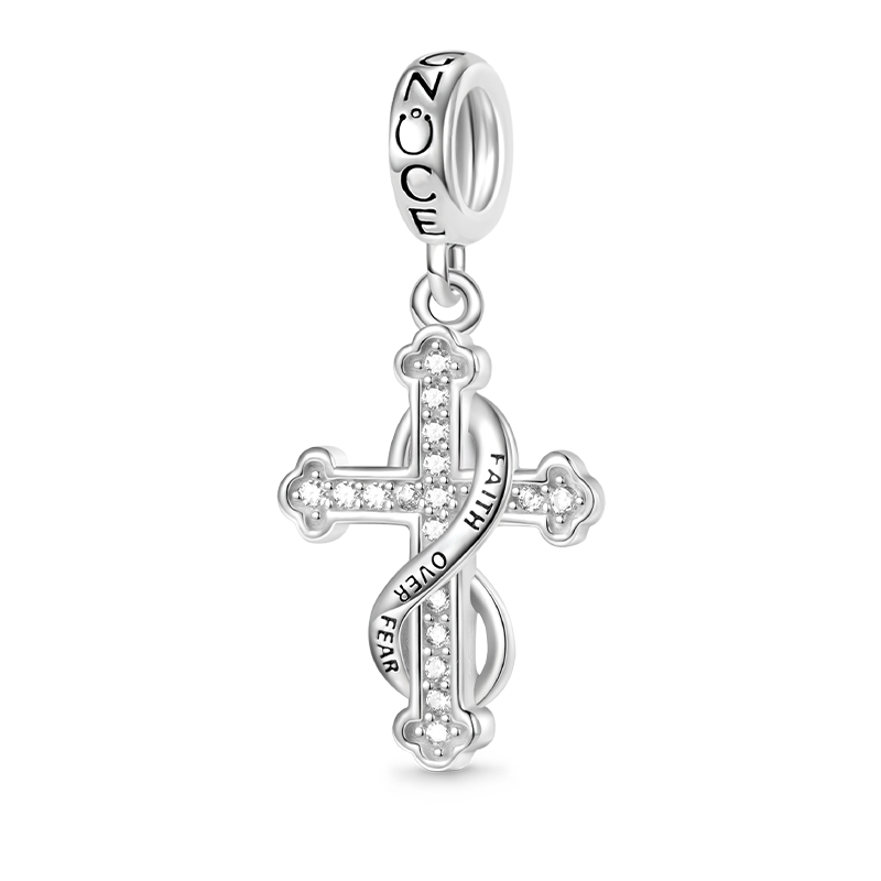 Gnoce "FAITH OVER FEAR" Eternal Cross Pendant Dangle Charm_1