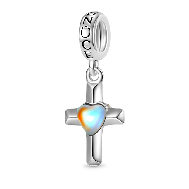 Gnoce Love Heart Moonstone Cross Pendant Dangle Charm_1
