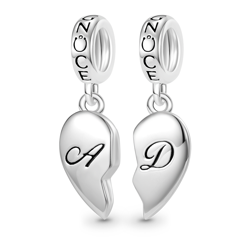 Gnoce Matching Heart Initial Letters Personalized Pendant Dangle Charm_1