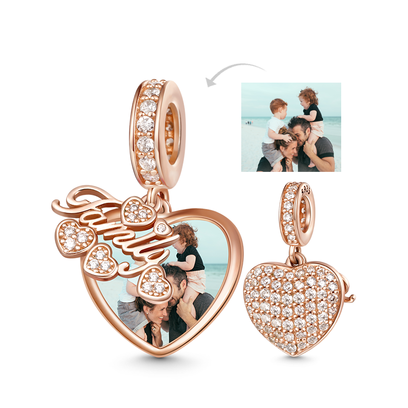 Gnoce "Family Is Life" Photo Charm Pendant 18k Rose Gold Plated Sterling Silver_1