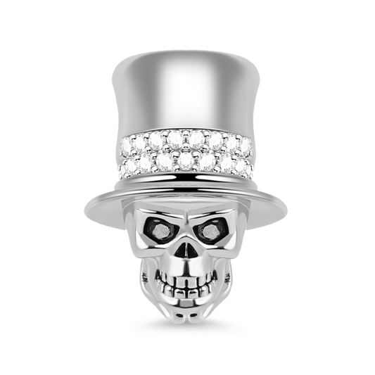 Gnoce "Magic Skull" Skull with Hat 925 Sterling Silver Charm Bead inlaid with Shining CZ_1