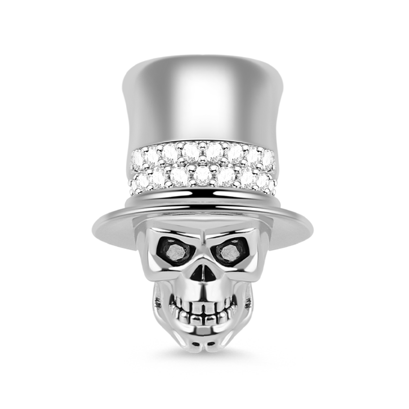 Gnoce "Magic Skull" Skull with Hat 925 Sterling Silver Charm Bead inlaid with Shining CZ_1