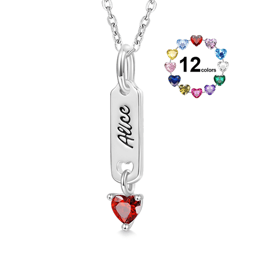 Gnoce Classic Bar Heart Birthstone Engravable Necklace_1