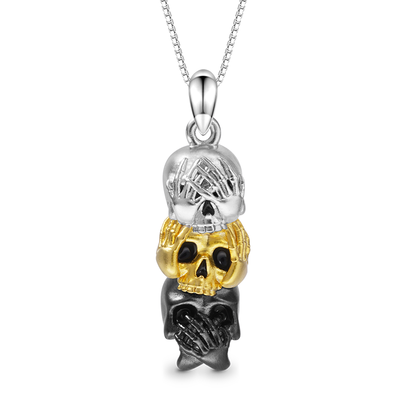 Gnoce See No Hear No Speak No Wise Skulls Necklace_1