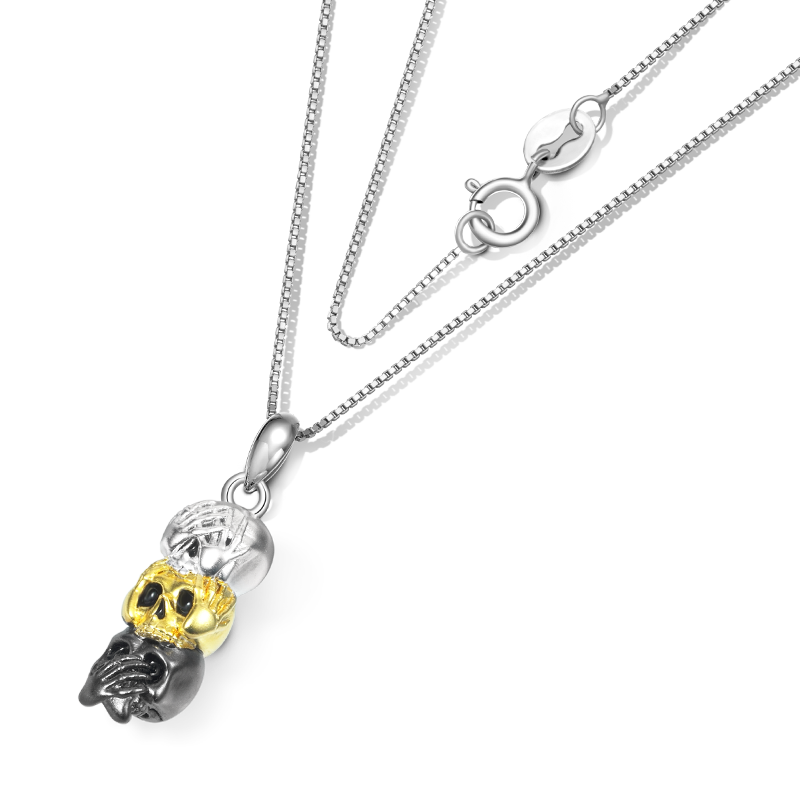 Gnoce See No Hear No Speak No Wise Skulls Necklace_2