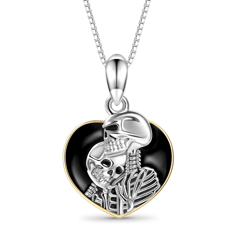 Gnoce Skeleton Couple Heart Frame Necklace_1