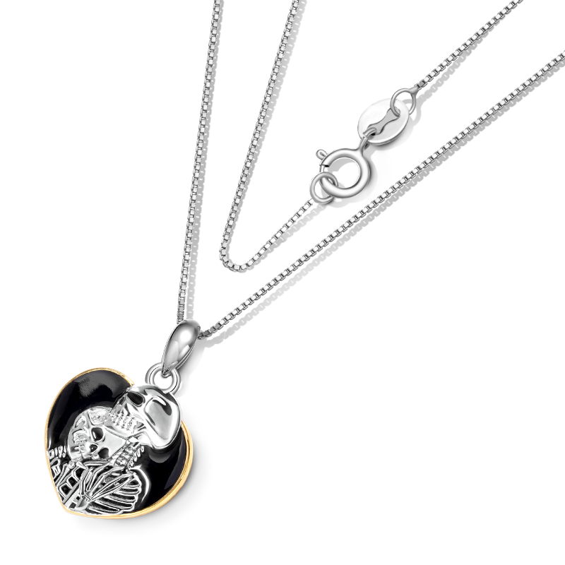 Gnoce Skeleton Couple Heart Frame Necklace_2
