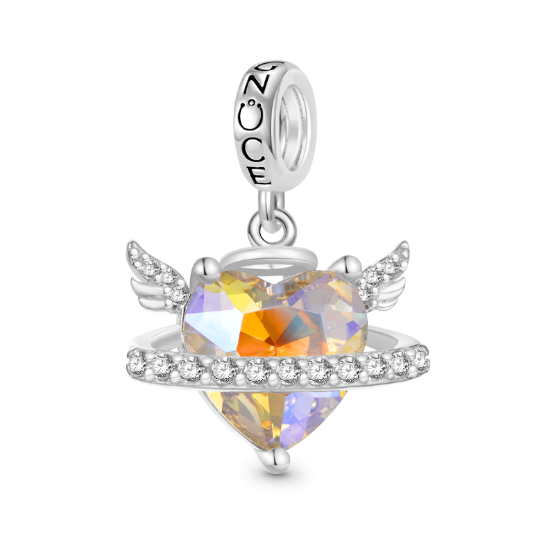 Gnoce Sparkling Angel Wings With Planet Heart Pendant Dangle Charm_1