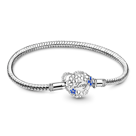 Gnoce Blue Flowers Engravable Basic Snake Chain Bracelet_1