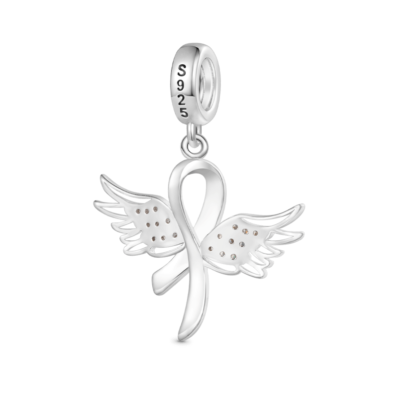 Gnoce Breast Cancer Awareness Pink Ribbon with Wings Pendant Dangle Charm_2