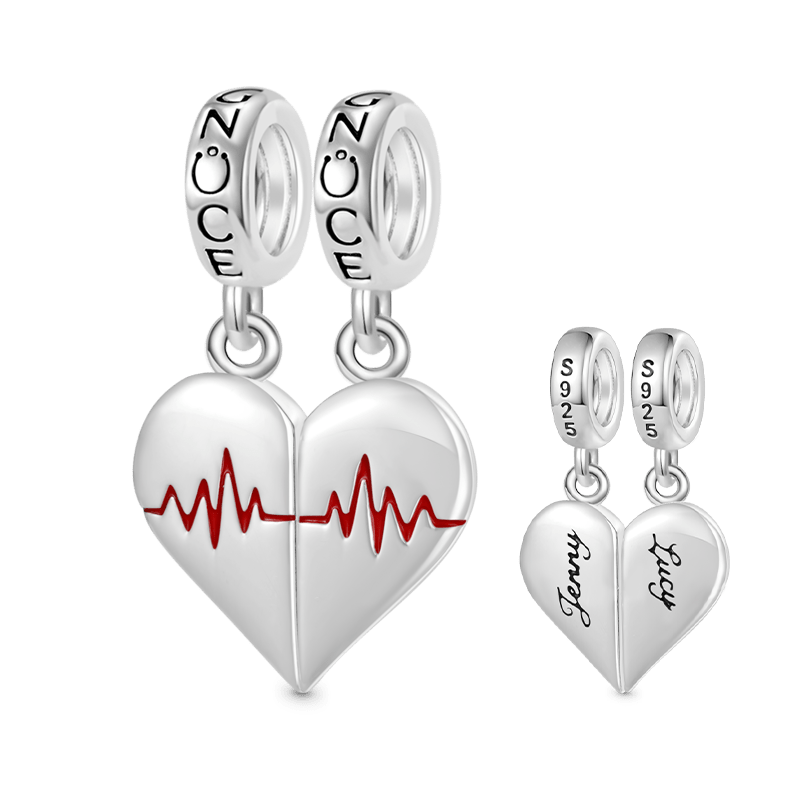 Gnoce Engravable Heart Couple's EKG Pendant Dangle Charm_3