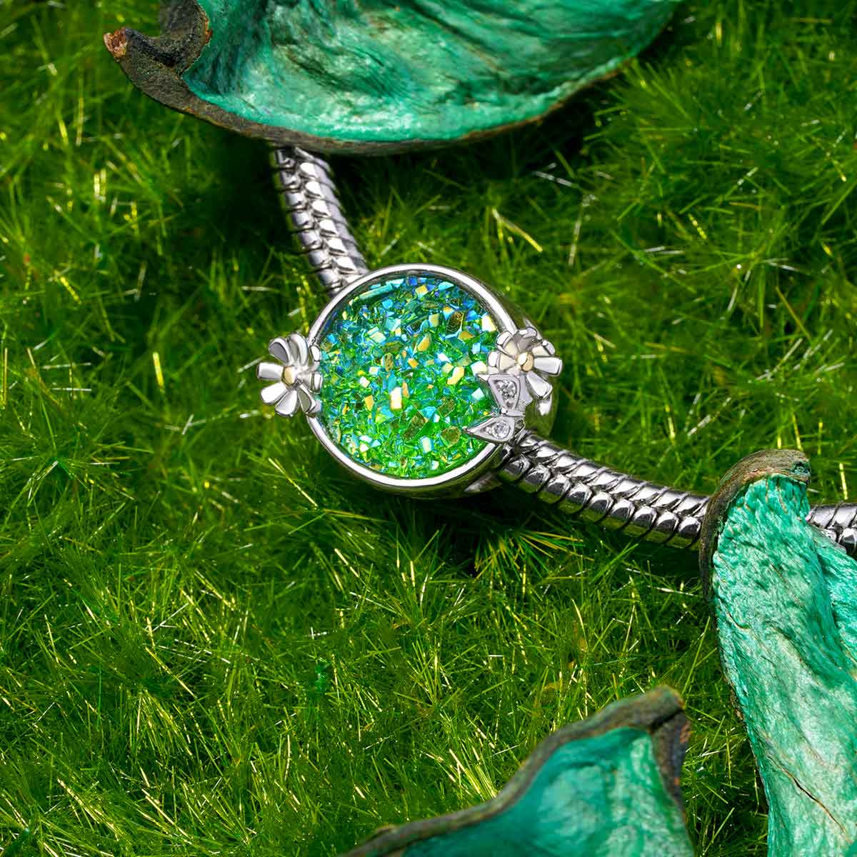 Gnoce "you are my sunshine" Green Daisy Butterfly Charm_3