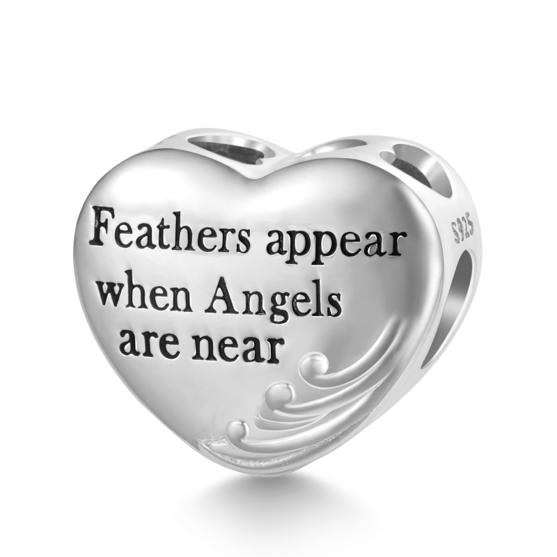 Gnoce "Feathers appear when Angels are near" Gold Feather Heart Charm_2