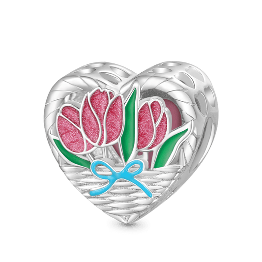 Gnoce Mother's Day Pink Tulip Love Heart Charm_1