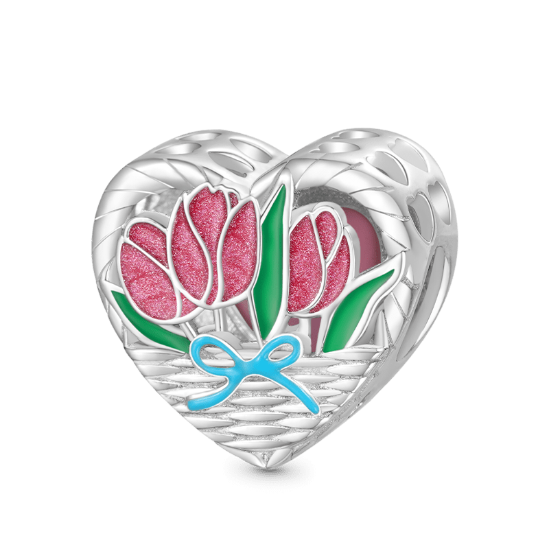 Gnoce Mother's Day Pink Tulip Love Heart Charm_1