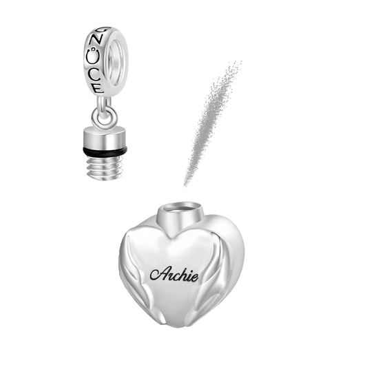 Gnoce Engravable "Forever In My Heart" Angel Wings Heart Memorial Urn Ashes Pendant Dangle Charm_1