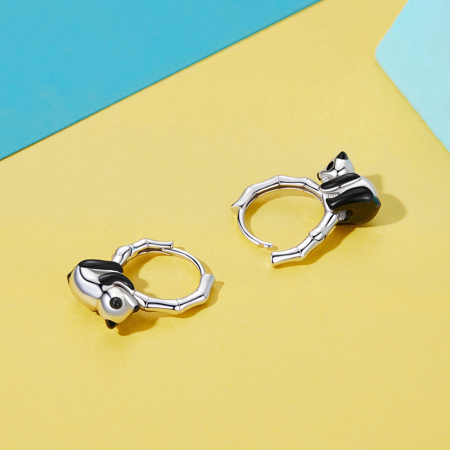 Gnoce Cute Panda Bamboo Joint Hoop Earrings_3