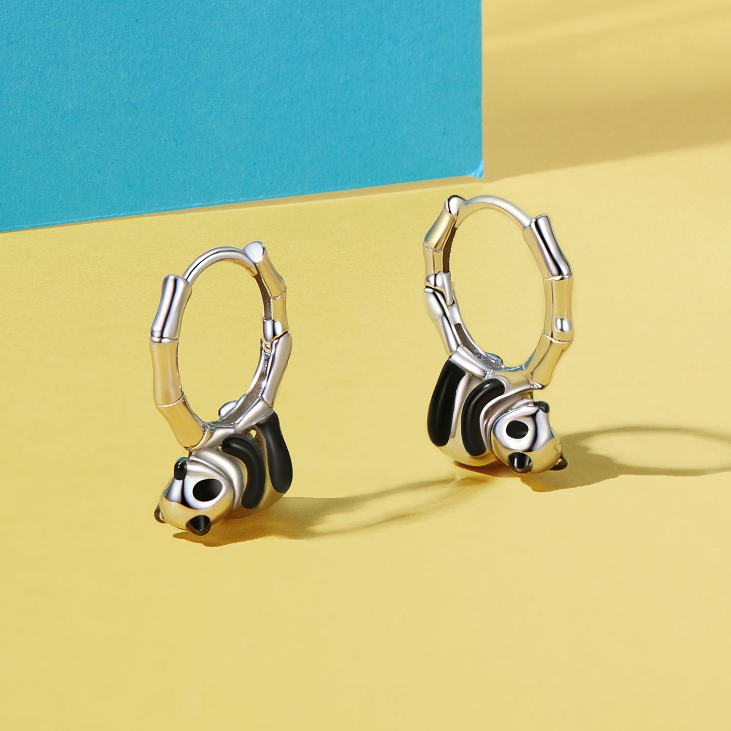 Gnoce Cute Panda Bamboo Joint Hoop Earrings_2