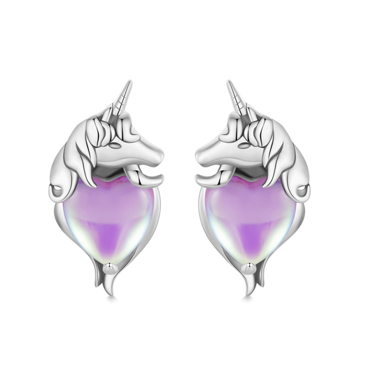 Gnoce Purple Heart Unicorn Fancy Stud Earrings_1