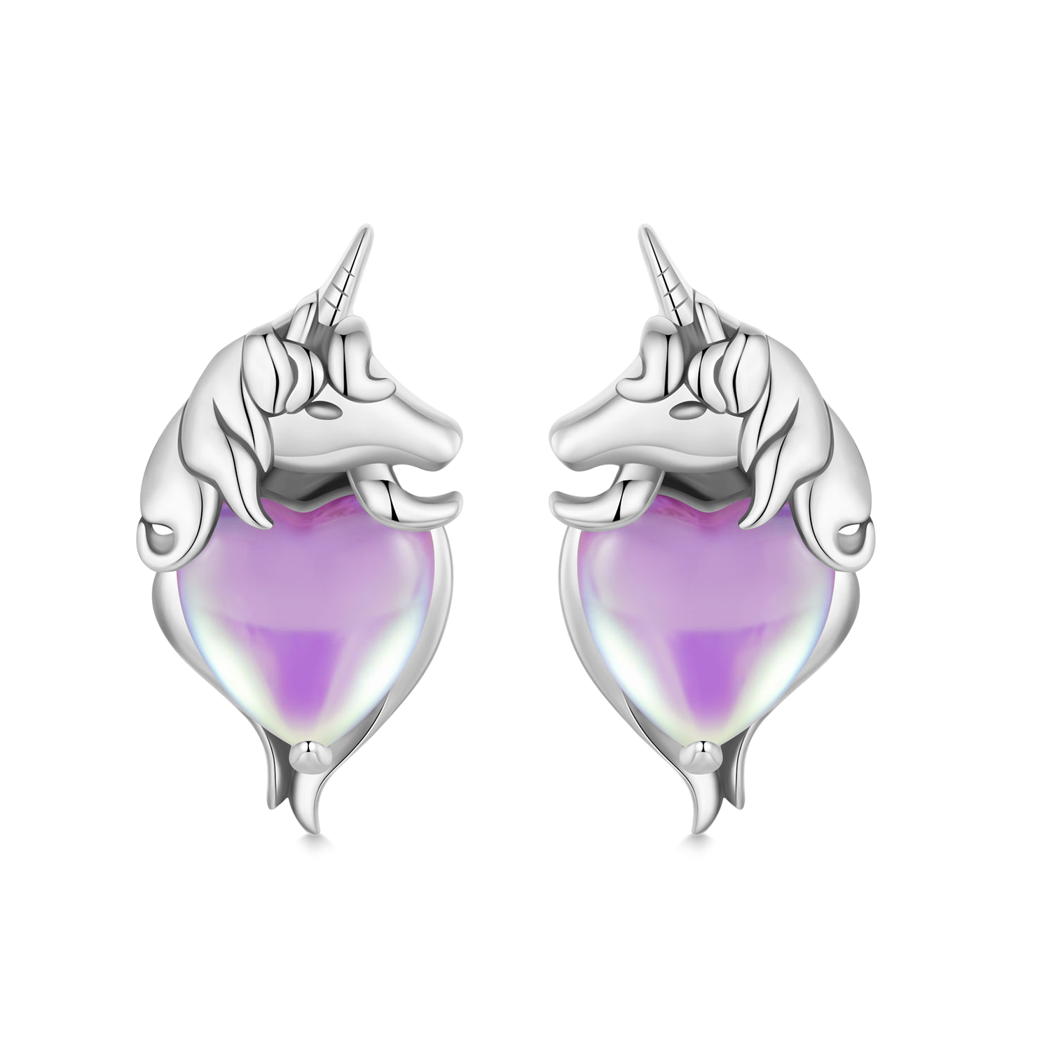 Gnoce Purple Heart Unicorn Fancy Stud Earrings_1