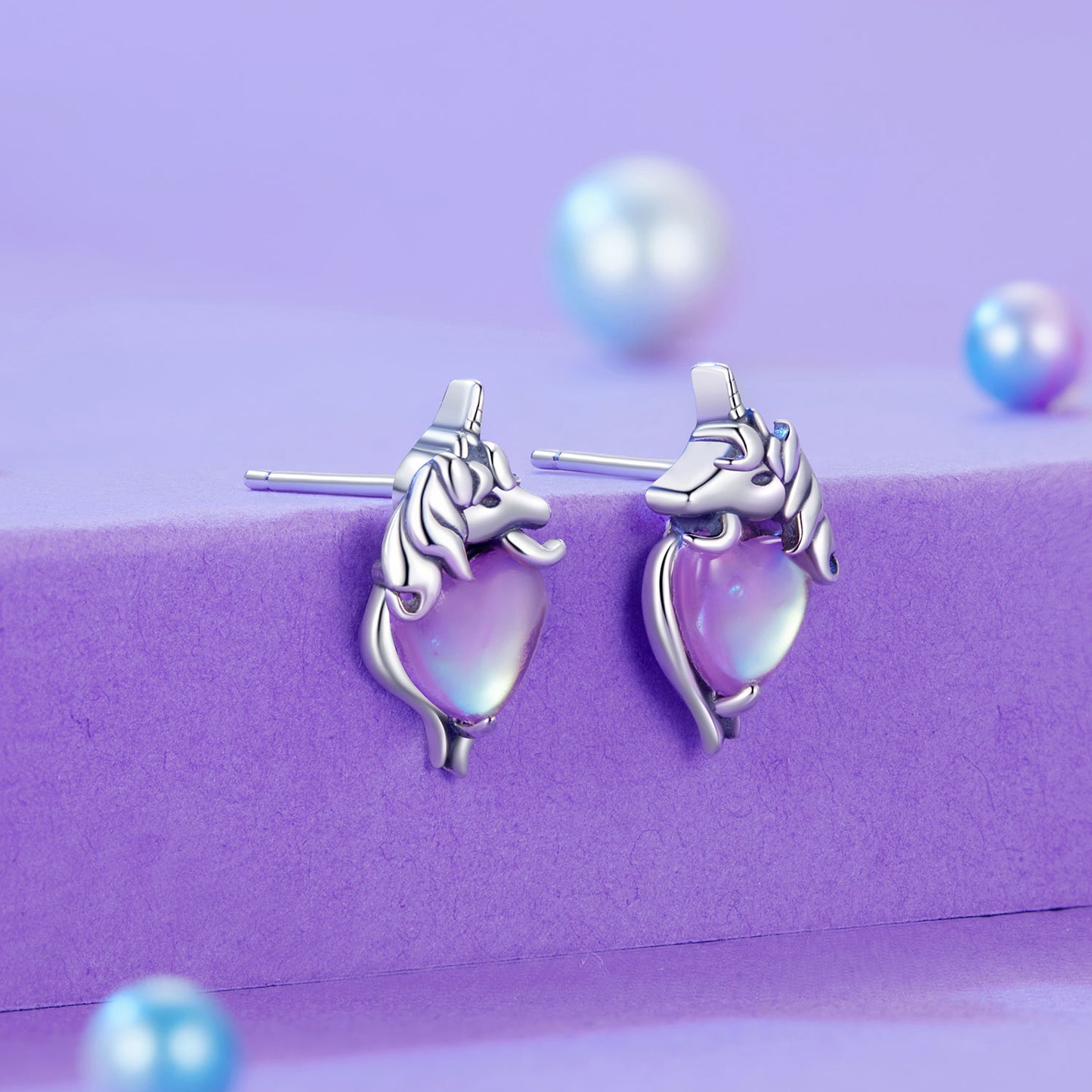 Gnoce Purple Heart Unicorn Fancy Stud Earrings_3
