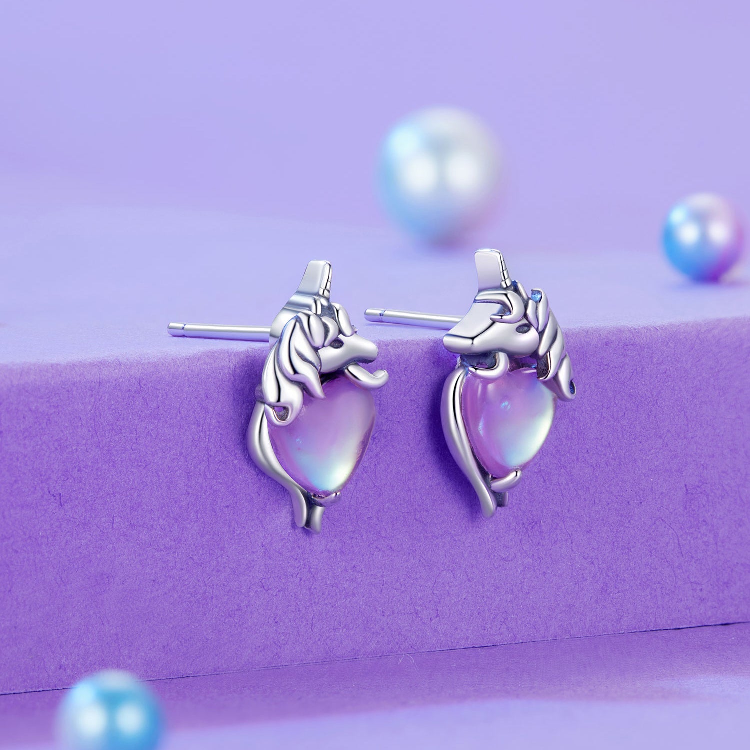 Gnoce Purple Heart Unicorn Fancy Stud Earrings_3