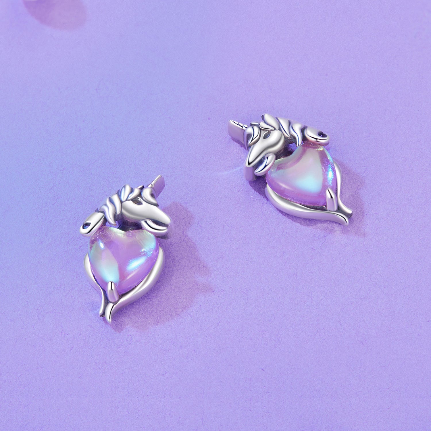 Gnoce Purple Heart Unicorn Fancy Stud Earrings_2