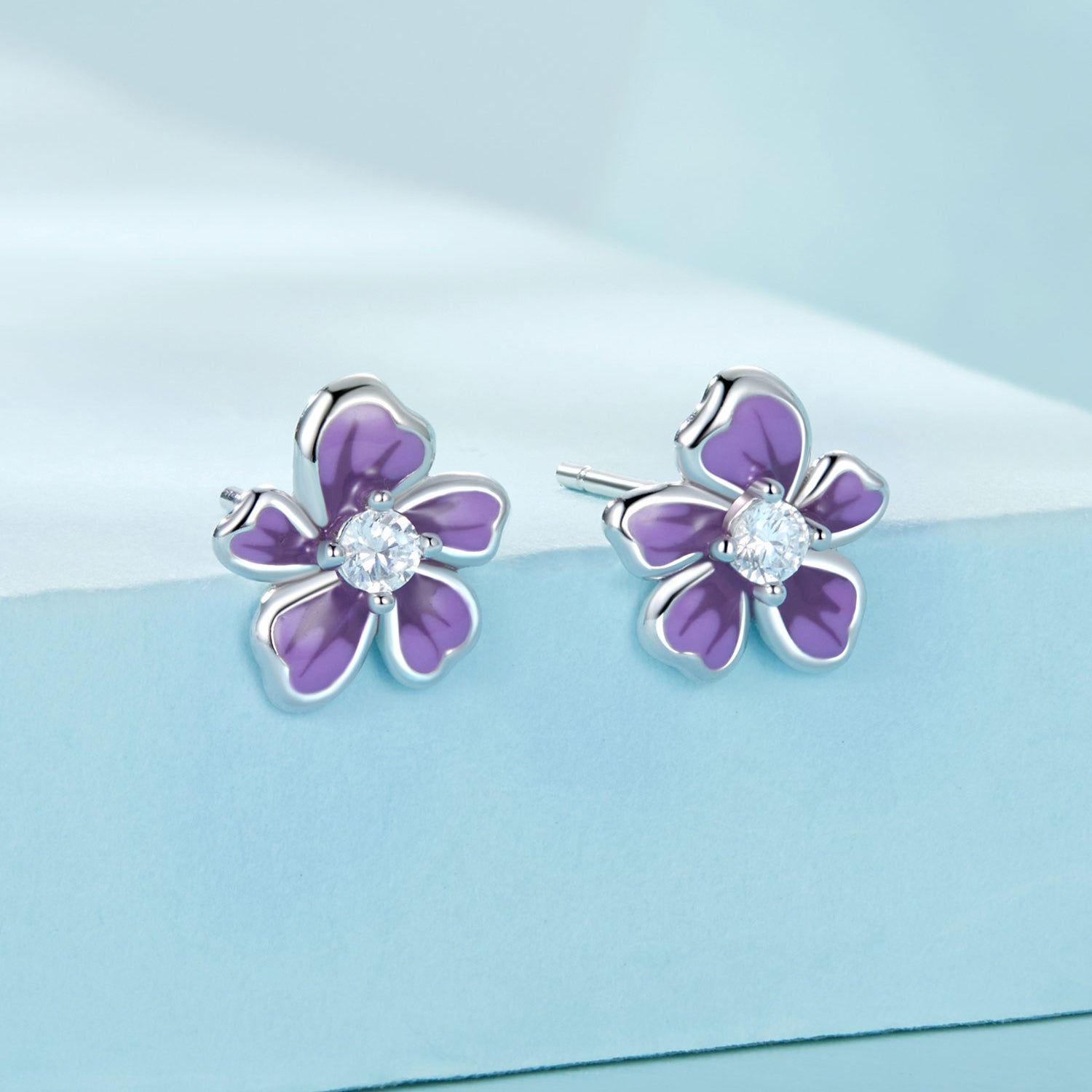 Gnoce Purple Flower Stud Earrings_2