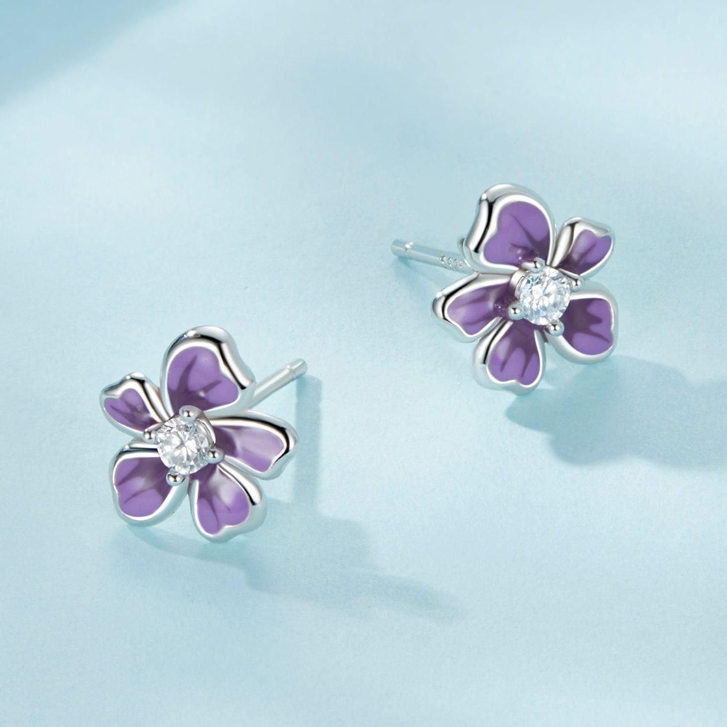 Gnoce Purple Flower Stud Earrings_3