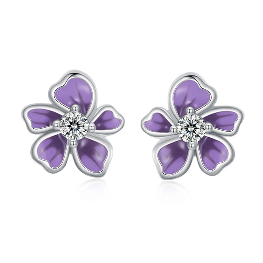 Gnoce Purple Flower Stud Earrings_1