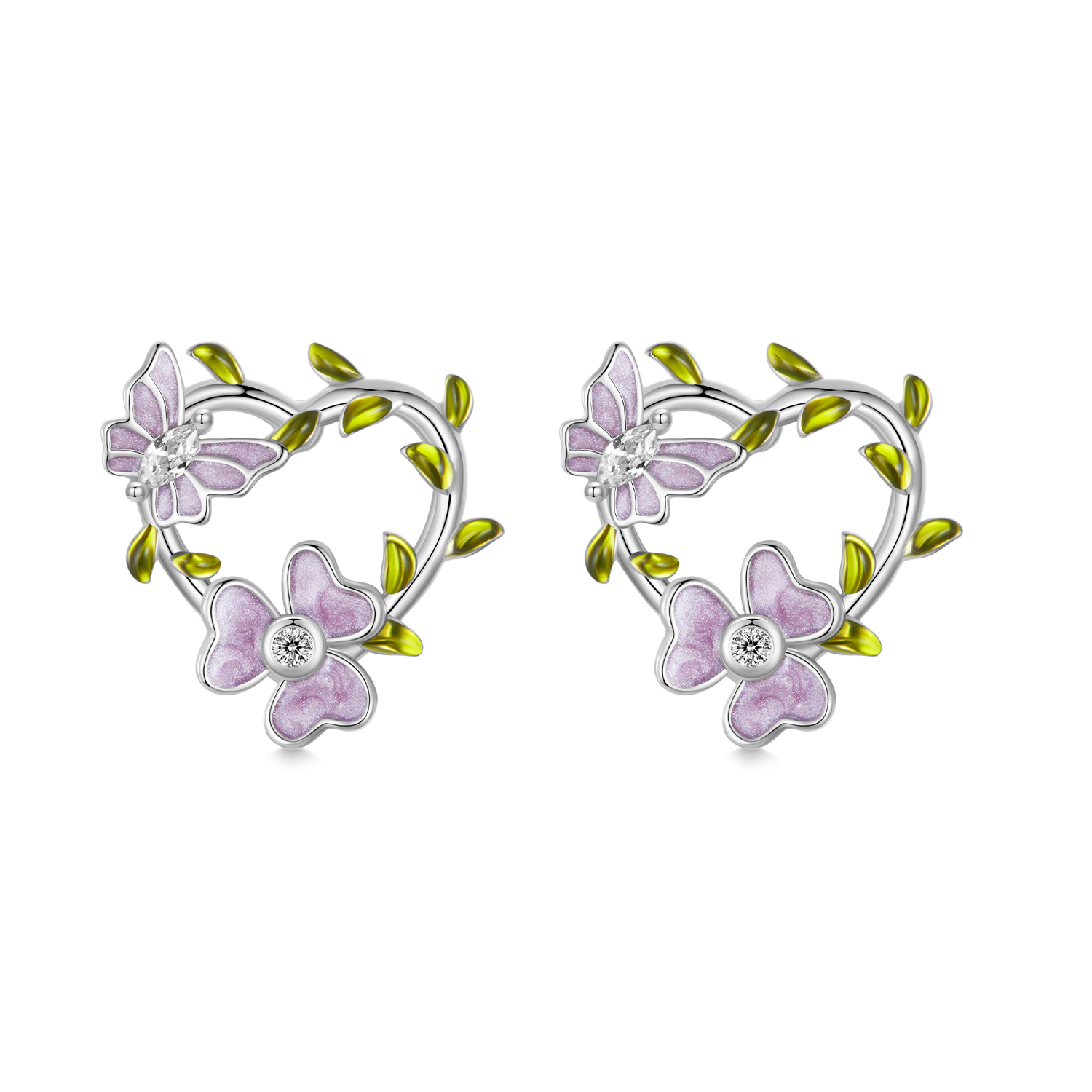 Gnoce Purple Butterfly Wisteria Flower Stud Earrings_1