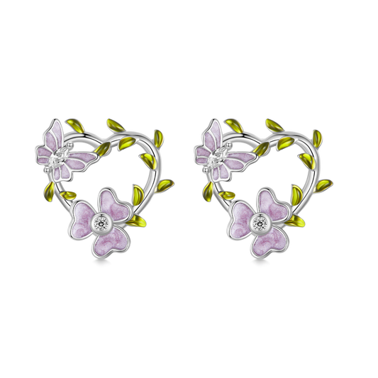 Gnoce Purple Butterfly Wisteria Flower Stud Earrings_1