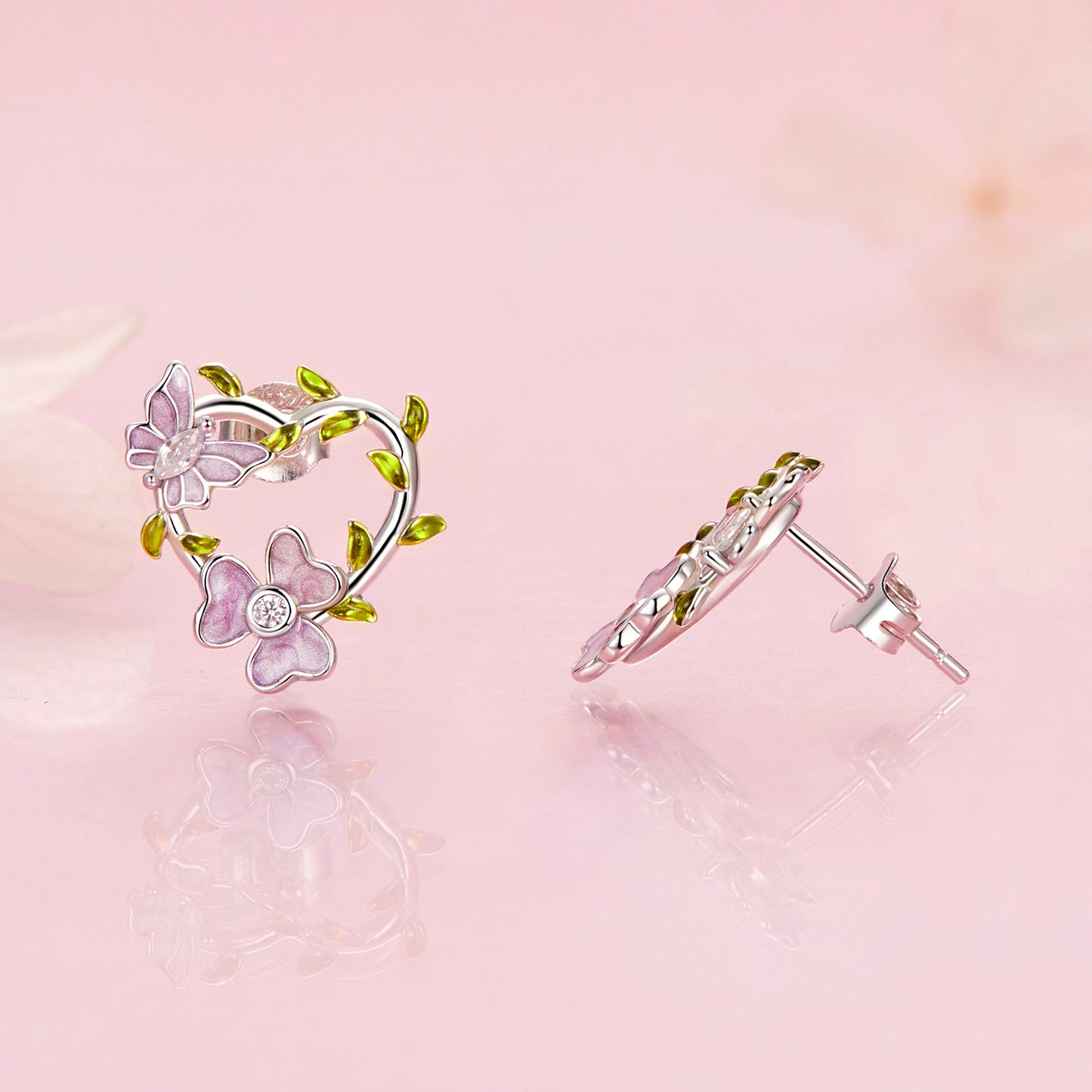 Gnoce Purple Butterfly Wisteria Flower Stud Earrings_4