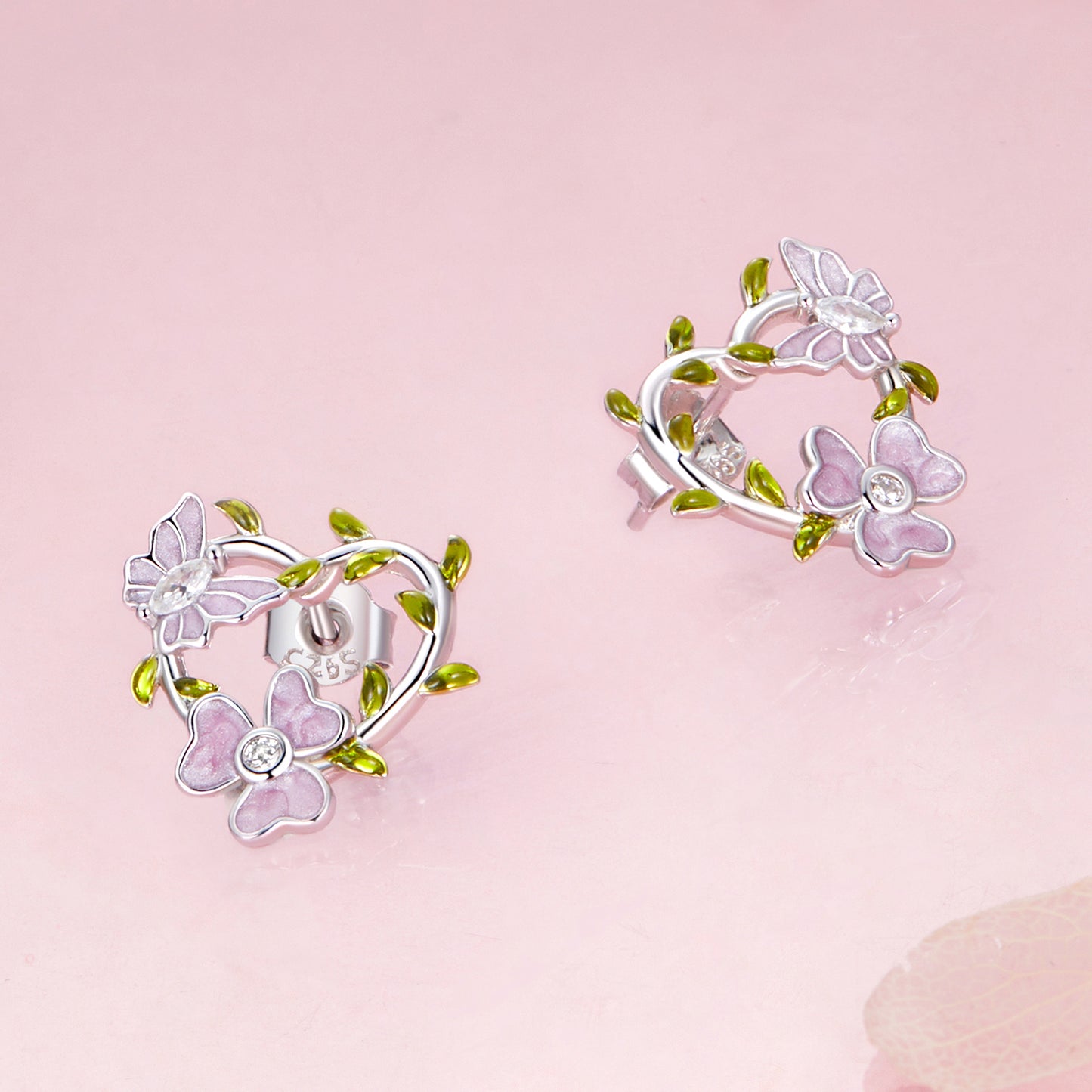 Gnoce Purple Butterfly Wisteria Flower Stud Earrings_3