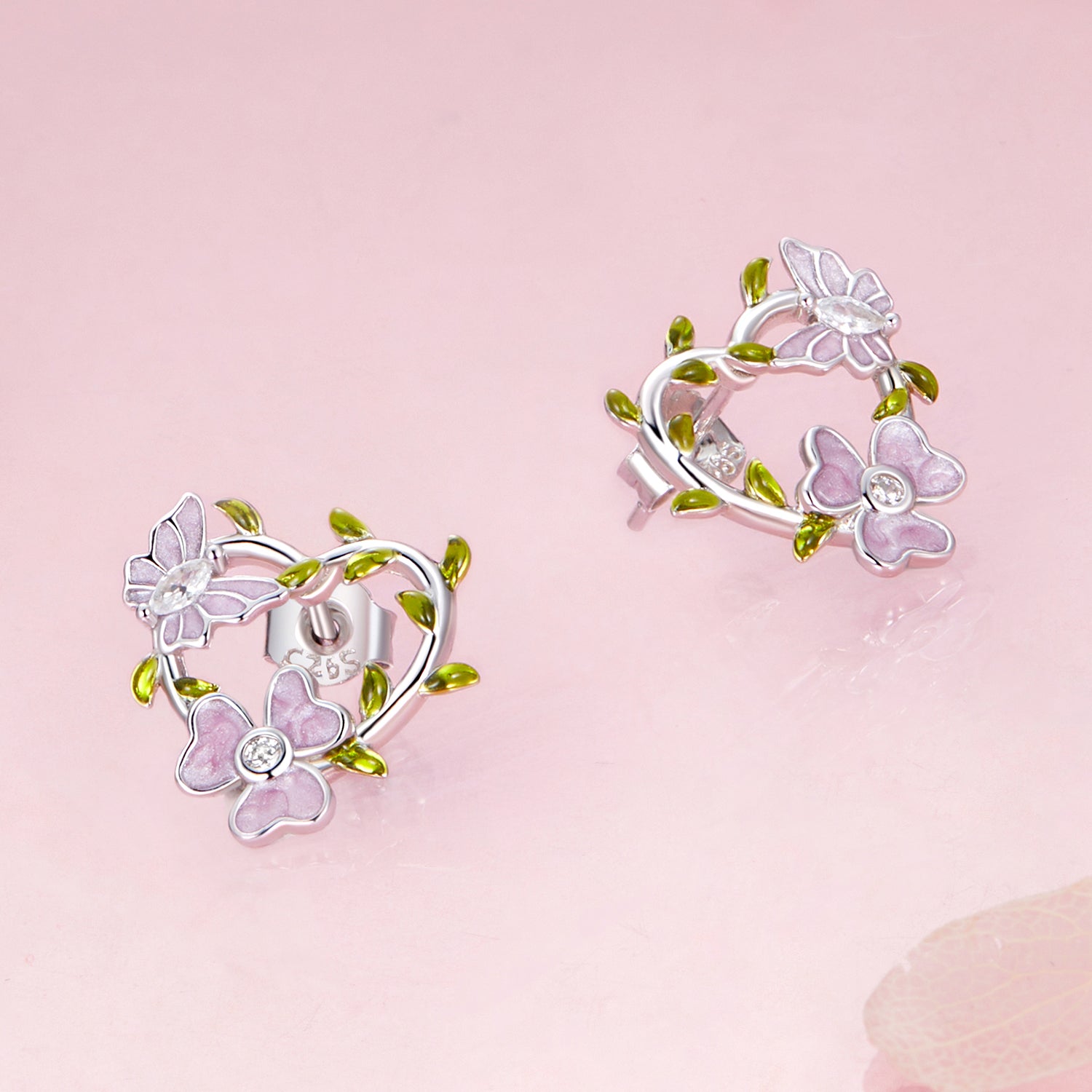 Gnoce Purple Butterfly Wisteria Flower Stud Earrings_3