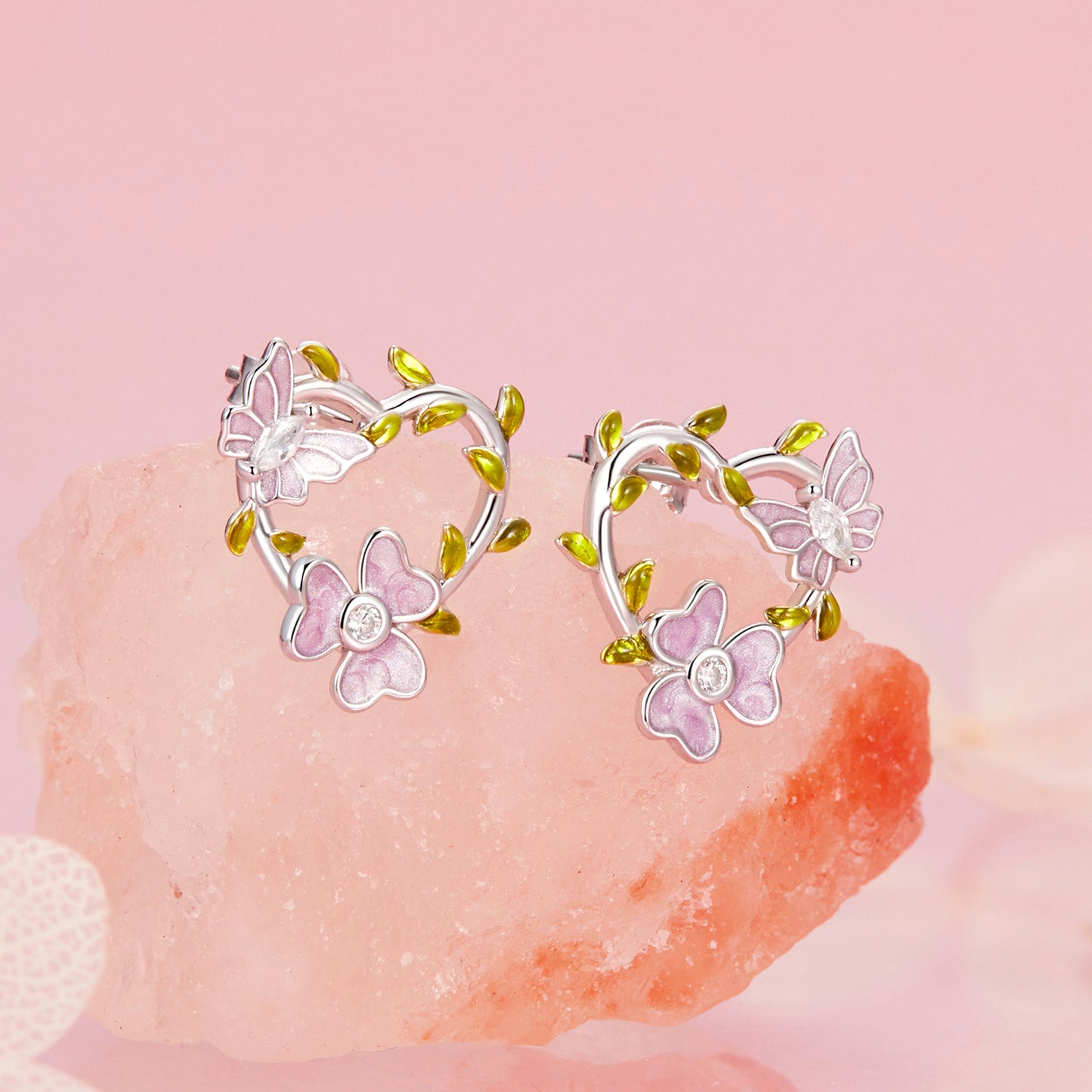 Gnoce Purple Butterfly Wisteria Flower Stud Earrings_2