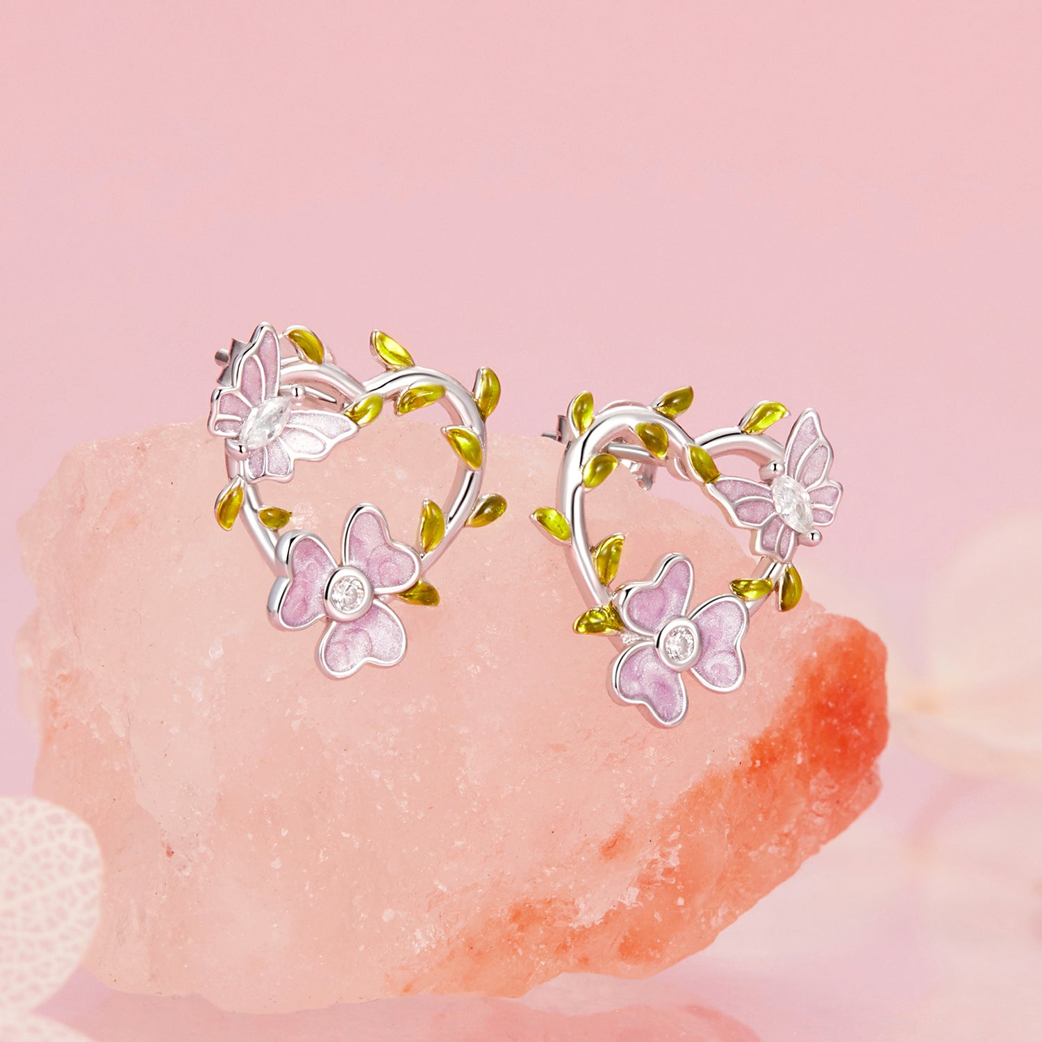Gnoce Purple Butterfly Wisteria Flower Stud Earrings_2